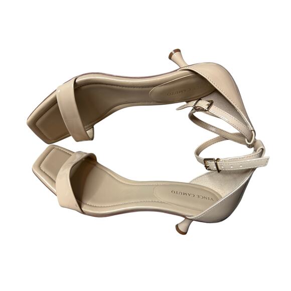 Vince Camuto Vinkely Square Toe Kitten Heel Sandals Café Patent Leather Size 10 - Picture 5 of 6